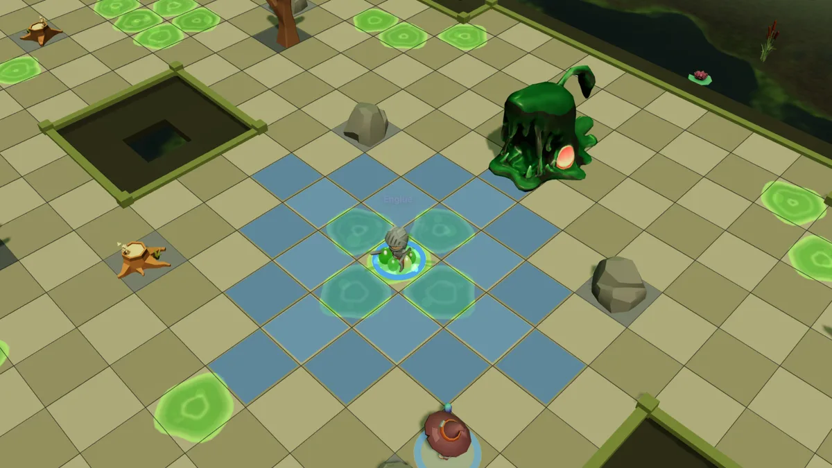 The Warrior starts his turn in a jelly puddle