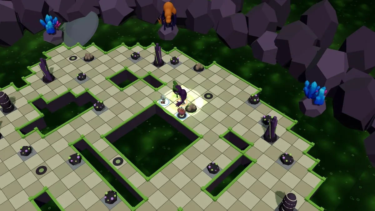 Leap: the landing pushes both heroes back