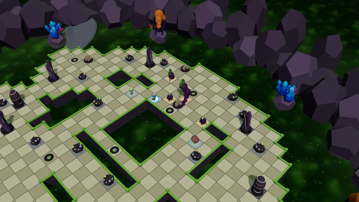 The Matriarch in her laying chamber, her eggs and a spawnling, facing three heroes