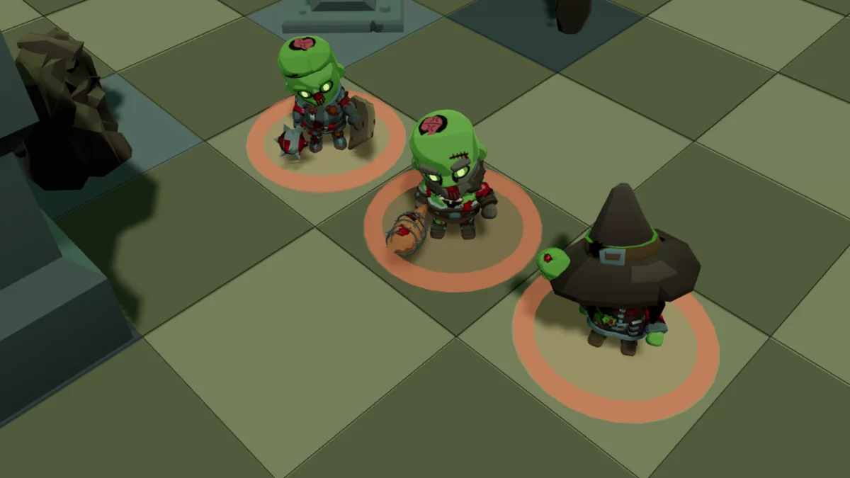 El Legionario, el Orco y el Piromante zombis, armados, de cerca
